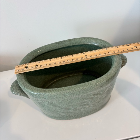 Vintage Chinese celadon crackle glaze porcelain planter oval shaped plant pot - Picture 11 of 11